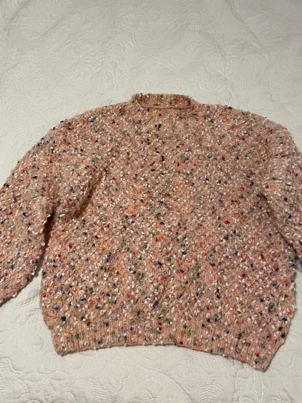 Pink Speckled Bubble Knit Crewneck Sweater